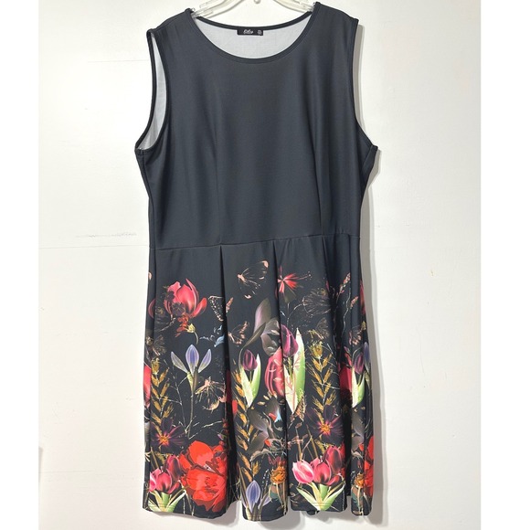 lily by firmiana Dresses & Skirts - Lily by Firmiana Dress Womens 2XL Black Floral Butterfly Sleeveless Fit Flare